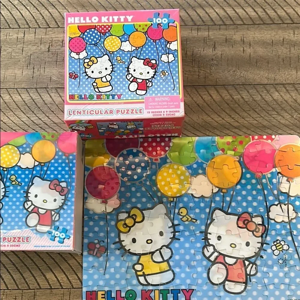 Hello Kitty 🐱 🌺 Lenticular Puzzle 🧩 Set - balloons 🎈🎈 too! 2011 Sanrio USA 🇺🇸